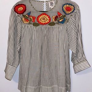 Ivy Jane Striped Blouse with Embroidery